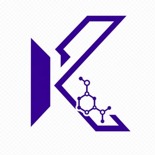 Purple K logo with lightning bolt and molecular structure diagram integrated into the design